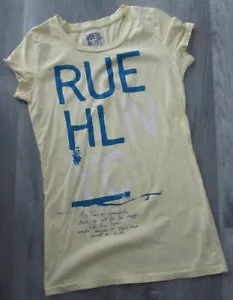 VTG Y2K RUEHL No. 925 YELLOW WOMENS GRAPHIC LONG SLIM T SHIRT SZ M FREE SHIP! - Picture 1 of 4