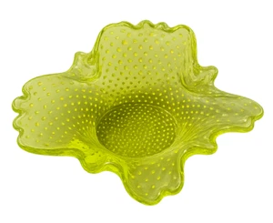 Murano Art Glass Bright Yellow Bowl Controlled Bubbles 1970s Italian RETRO - Picture 1 of 7
