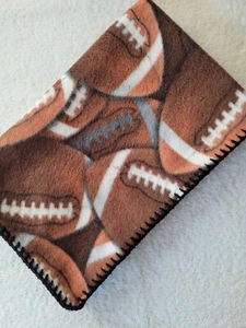 New Fleece Football Print Baby Blanket with crocheted edge Approx 30" x 36" - Picture 1 of 3