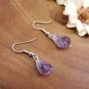 Raw Amethyst Earrings, Natural Crystal Amethyst Earrings, Rough Stone Earrings - Picture 1 of 3