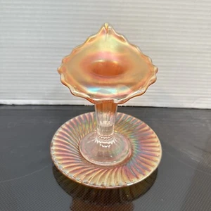 FENTON Carnival Glass Vase JACK-IN-THE-PULPIT Marigold to Clear With Plate - Picture 1 of 17