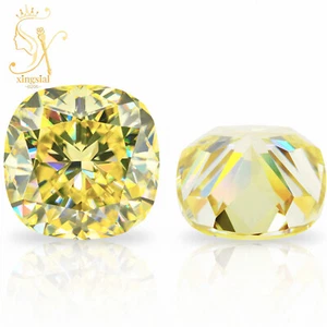 Yellow Color Moissanite Loose Stone Cushion Cut Gemstones With GRA Certificate - Picture 1 of 18