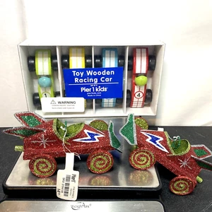 2-Pier 1 Glitzer Weihnachten Rennwagen Ornamente & 4er Set Holz Rennwagen - Bild 1 von 23