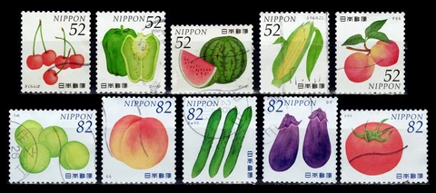Japan 3692a-e+3693a-e Fruits and Vegetables [10 USED Stamps, 2014] Cover