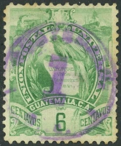 Guatemala #CN1 Small Numeral Cancellation Postmark #102 Quetzal 6c Postage Stamp - Picture 1 of 1