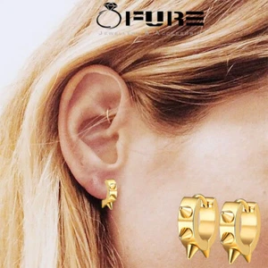 Punk Huggie Hoop Earrings Stainless Steel Gold Spike Hypoallergenic For Women - Picture 1 of 4