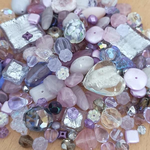 100g Lilac & Purple Glass Beads Charms 3-20mm Mix Style Round Flower Heart 180pc - Picture 1 of 6