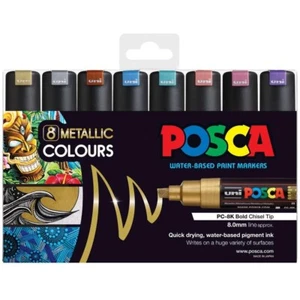 Posca water-based Paint Markers 8 Metallic colours PC-8K Bold Chisel - Set of 8 - Picture 1 of 1