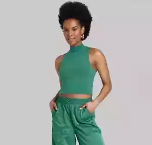 Wild Fable Women's Mock Turtleneck Tiny Tank Top Green Size XXS - Picture 1 of 6