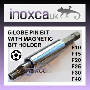 FIVE LOBE PIN HOLE INSERT BIT 5 LOBE 25mm + MAGNETIC HOLDER 1/4" HEX TORX PLUS - Picture 1 of 2