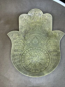 Boho Hamsa Namaste Hand Deko Tablett Messing Metall Dekor Handarbeit Indien 14,0" - Bild 1 von 5
