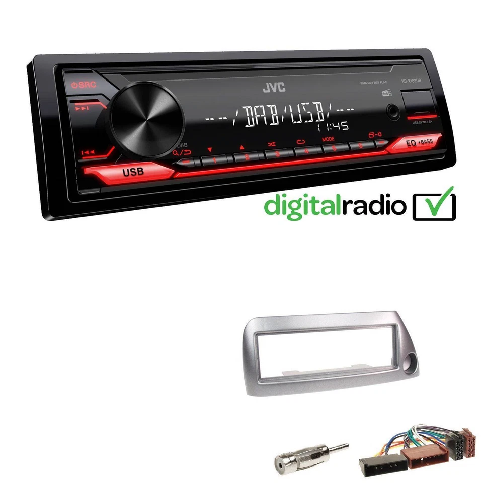 JVC KD-X182DB MP3 DAB USB 1-DIN Autoradio für Ford KA 1996-2008 silber