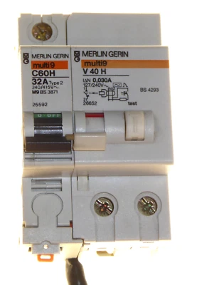32A 30mA Merlin Gerin RCBO Multi 9 C60H V40H RCD & MCB Breaker M9 32A Type 2 - Image 1 of 4