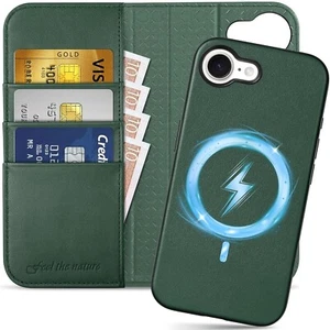 Magnetic Detachable Real Leather Wallet Case For iPhone 16e 6.1" Card Slots [FBT - Picture 1 of 9