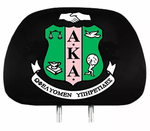 Headrest covers Alpha kappa Alpha on black background in cotton material - Foto 1 di 2