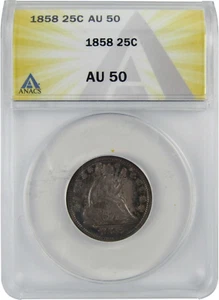 1858 Seated Quarter ANACS AU-50 - Picture 1 of 4