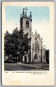 Postcard Woonsocket Rhode Island c1905 St. Charles Church Providence County - Picture 1 of 2