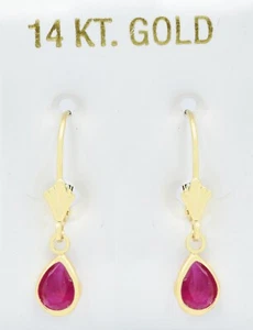 GENUINE 2.10 Cts RUBY DANGLING EARRINGS 14K YELLOW GOLD - Free Appraisal Service - Picture 1 of 4