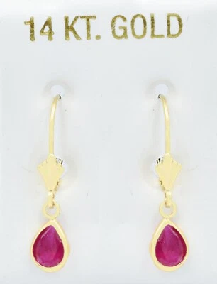 GENUINE 2.10 Cts RUBY DANGLING EARRINGS 14K YELLOW GOLD - Free Appraisal Service - Image 1 of 4