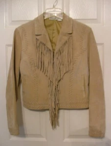 Womans Tan Fringed Leather Western Jacket Fitted Ladies Size 6 Rodeo Ladies - Picture 1 of 5