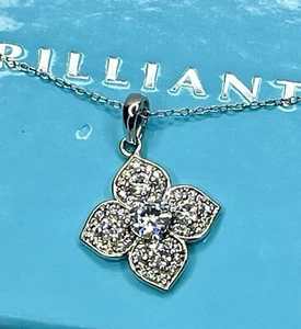 Brilliant 925 Sliver Lab Created Diamonds Covered Clover Pendant Necklace 16” - Picture 1 of 7