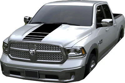 Se adapta a Dodge Ram 1500 a rayas de capó de vinilo, calcomanía de capó de vinilo, gráficos de pegatinas de carreras Foto 1 de 4