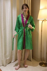 Bata kimono midi de seda pura hasta la rodilla vestido kimono de seda verde PS MKMO2084 - Imagen 1 de 13