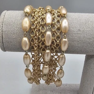 Vintage Coro Perlenimitat Armband goldfarben mehrere Kette MCM Grünspan 7 Zoll - Bild 1 von 11
