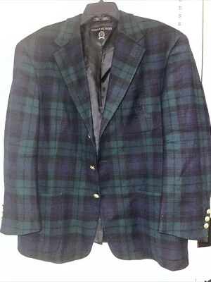 Tommy Hilfiger Modern-Fit Blue Check Plaid Wool Blazer Jacket Blue Green - Image 1 of 4