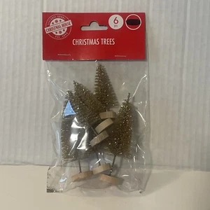 6 Mini Gold Trees Mixed Sizes 2.5” - 3.5” New - Picture 1 of 2