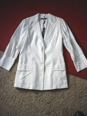 Новый с Ярлыками $448 Elie Tahari льняной смеси Blazer куртка Топ кружева 3/4 рукав белый 6 новый - Изображение 1 из 4