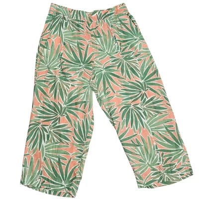 Pantalones Sigrid Olsen Lino Floral Pierna Ancha XL Rosa Verde Bolsillos Mar Playa Foto 1 de 4