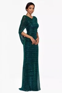 Betsy & Adam Size Size 8 Jade Green Metallic Cape cocktail formal Gown Dress - Picture 1 of 10