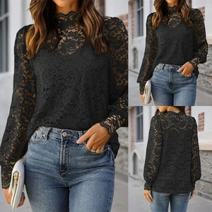 2PCS Womens Sexy Full Lace T-Shirt Tops Long Sleeve + Camisole Vest Outfit Set - Picture 1 of 24