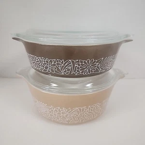 Vintage - Pyrex - Woodland Brown - 471-B, 472-B Casserole Dishes W/ Lids - Picture 1 of 20