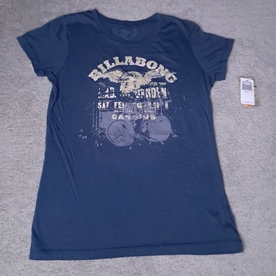 Camiseta De Colección Y2K Billabong Niñas Pequeña Azul Índigo Spellout Logo Delgada Años 2010 Foto 1 de 4