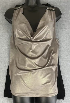 XOXO Tank Top Womens Medium Metallic Gold Black Draped Embellished Sleeveless - Image 1 of 4