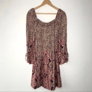 Maeve Anthropologie Milou Leopard Paisley Print Smocked Babydoll Dress - Picture 1 of 13