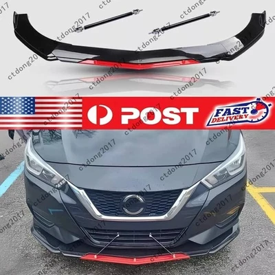 Gloss Canard Front Bumper Lip Spoiler & Strut Rods For Nissan	Maxima 2017-2023 Foto 1 de 4