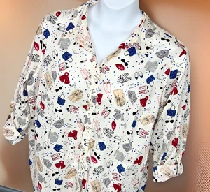Talbots 100% Cotton Womens 3X Paris, France Long Sleeve Button-Up Shirt Plus - Picture 1 of 22