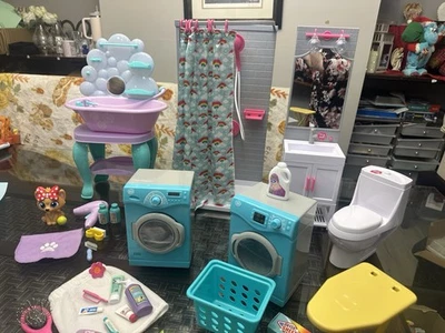 Огромная кукла My Life 18 дюймов ванная комната, стиральная машина и сушилка душ раковина собака - Изображение 1 из 4