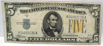 Certificado de plata 1934 A $5 Segunda Guerra Mundial edición del norte de África FR. 2307 Foto 1 de 4