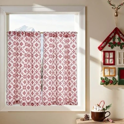  Snowflake Plaid Christmas Kitchen 26"W x 36"L (Pack of 2) Knit-insprired Red - Image 1 of 4