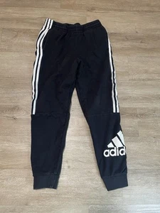 Adidas Fleece Joggers Sweatpants Youth Boys Size 14-16 Black Classic Stripes - Picture 1 of 7