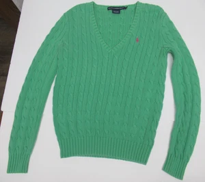 Suéter de algodón vintage Polo Ralph Lauren deportivo verde tejido con cable para mujer MEDIANO M - Imagen 1 de 14