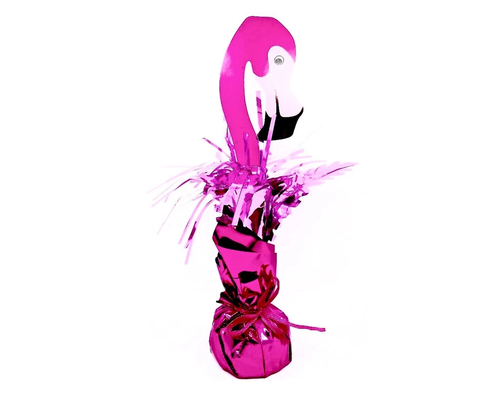 Decoración de mesa de flamenco, base de lámina ponderada, flamenco rosa, hojas de palma rosa, 12"x 2,5" Foto 1 de 2