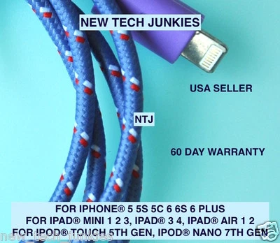 3FT Braided USB data power Charger Cable for iPhone X 8 7 plus 6 5s iPod 5 Nano - Image 1 of 4