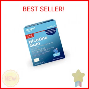 Amazon Basic Care Coated Nicotine Polacrilex Gum 4 mg, Ice Mint Flavor, Stop Smo - Picture 1 of 2