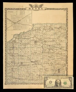 ca 1876 HENRY COUNTY Illinois Map Kewanee City of Geneseo Original Atlas Antique - Picture 1 of 11