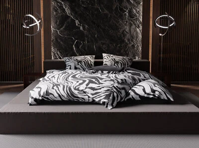 Moderne Mako Satin Wende Bettwäsche Zebra schwarz weiß 100% Baumwolle - Bild 1 von 4